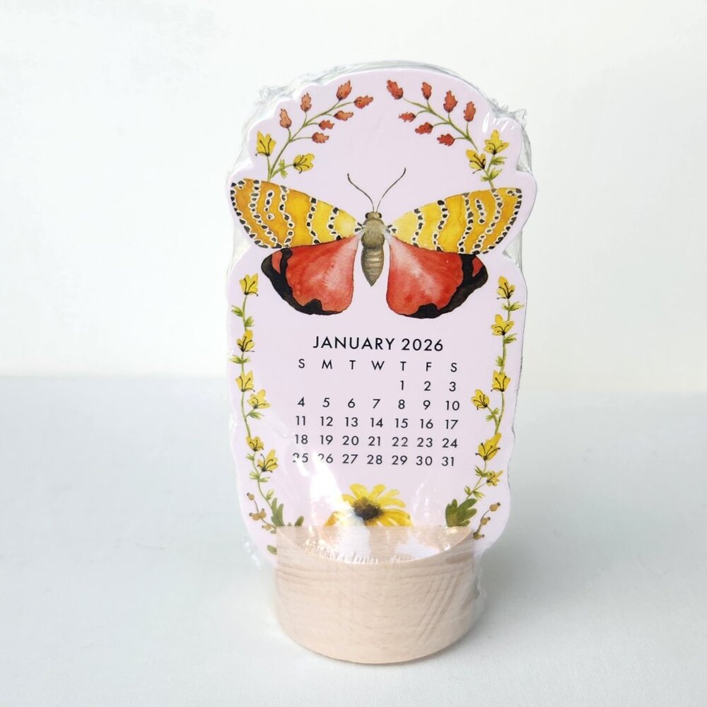 Molly & Rex 2026 Butterfly 12 Month Mini 6" Stand Up Desk Calendar NEW